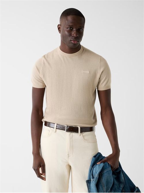 T-shirt con logo lavorato a maglia